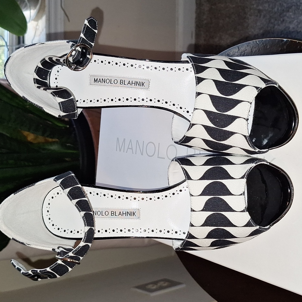 Manolo Blahnik Black and White Patterned Heels